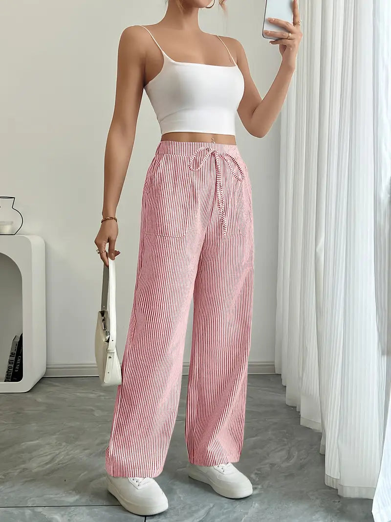 Pantalon femme à jambes larges à rayures