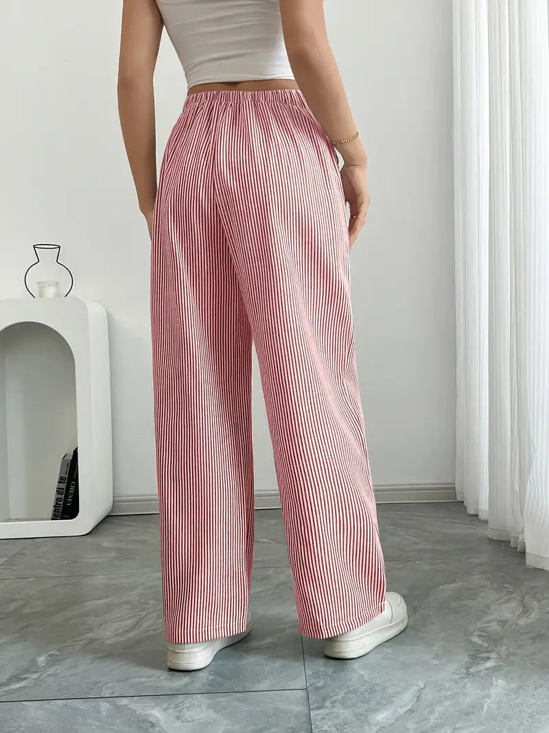 Pantalon femme à jambes larges à rayures
