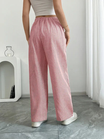 Pantalon femme à jambes larges à rayures