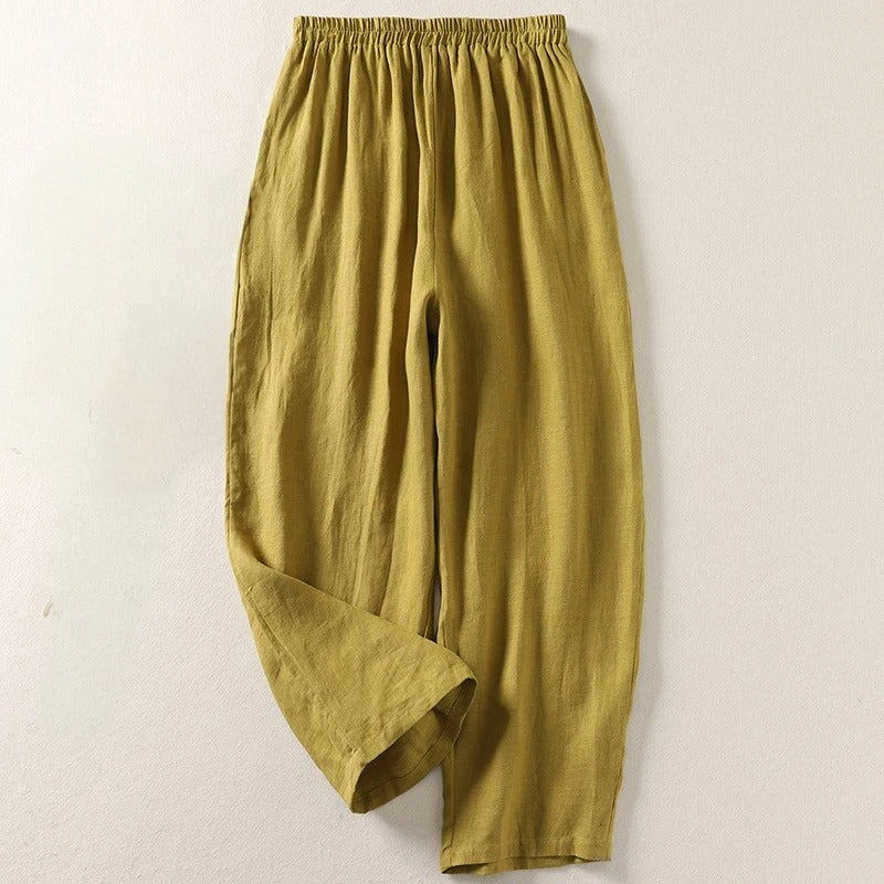 Pantalon femme à jambes larges et taille élastiquée