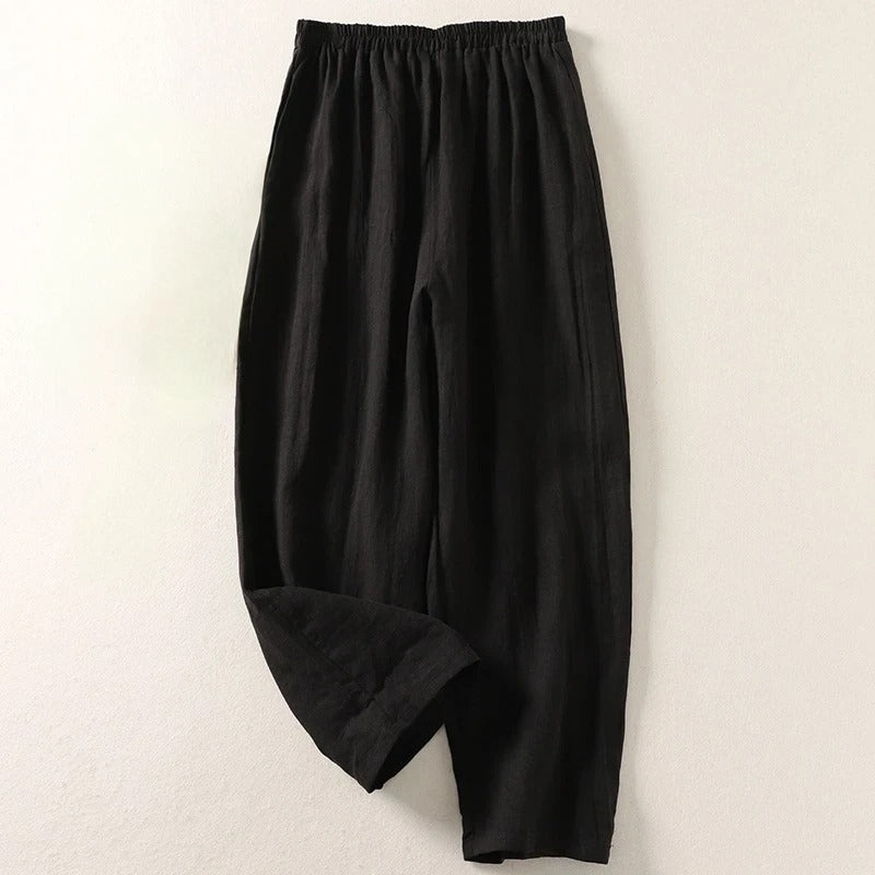 Pantalon femme à jambes larges et taille élastiquée