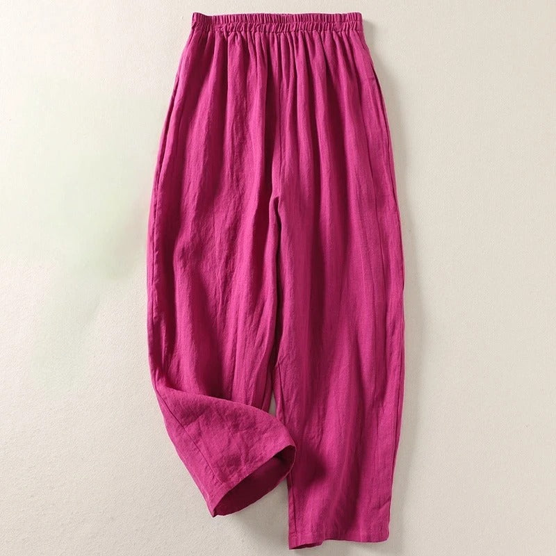 Pantalon femme à jambes larges et taille élastiquée
