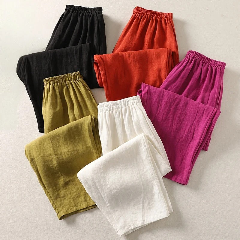Pantalon femme à jambes larges et taille élastiquée