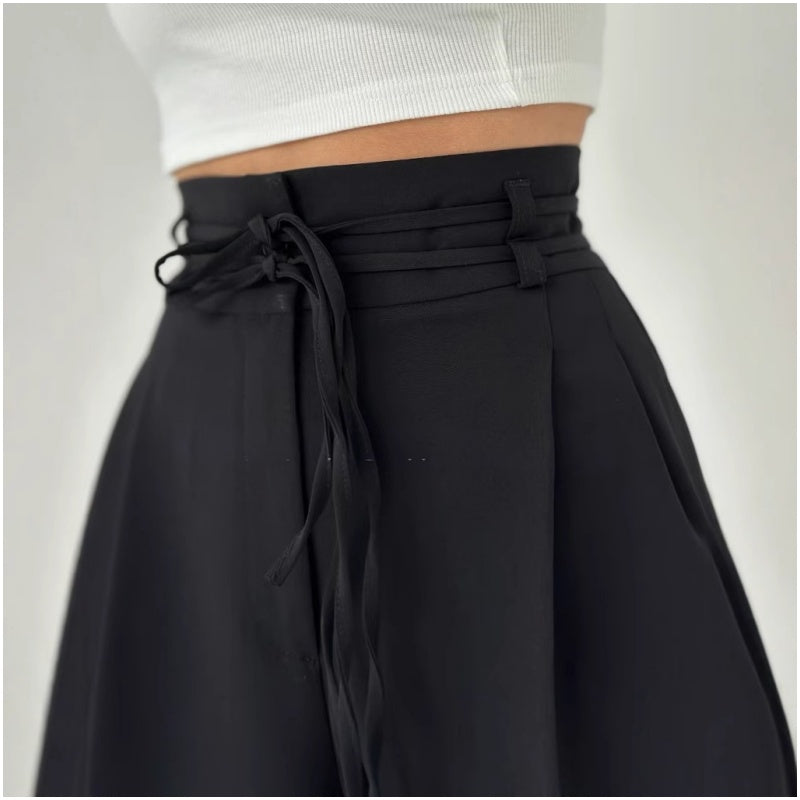 Pantalon femme plissé taille haute à jambes larges