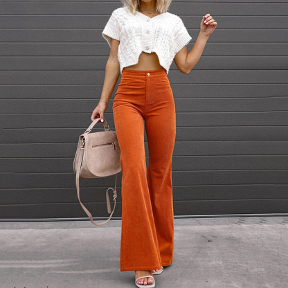 Pantalon femme taille haute à jambes évasées