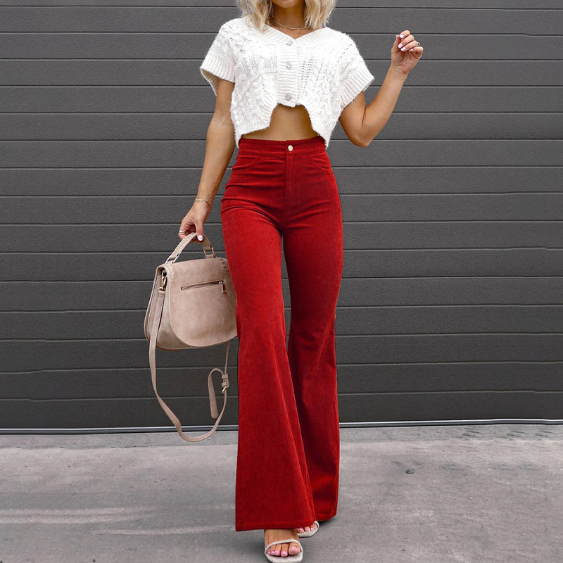 Pantalon femme taille haute à jambes évasées