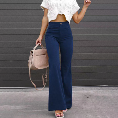 Pantalon femme taille haute à jambes évasées