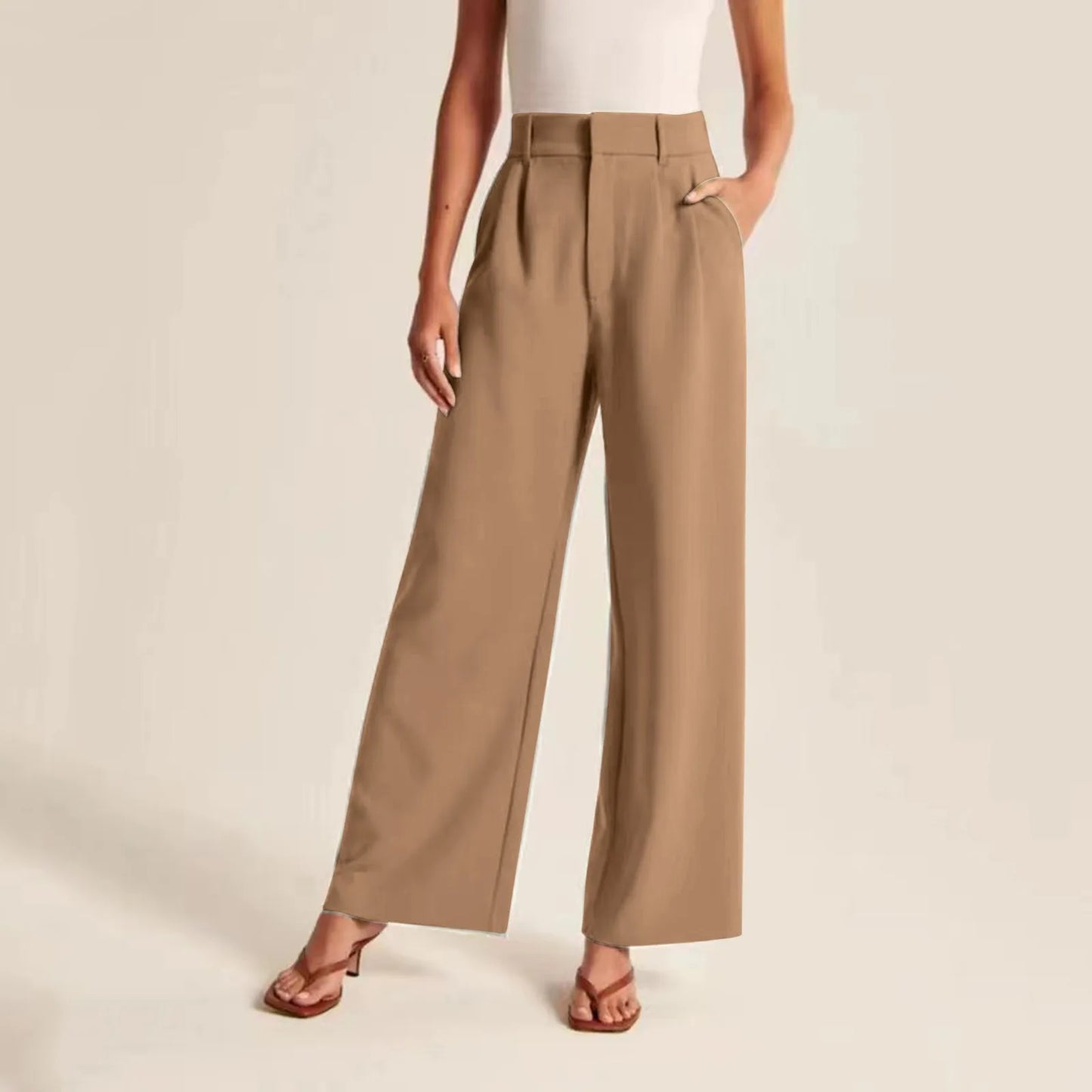 Pantalon femme taille haute à jambes larges