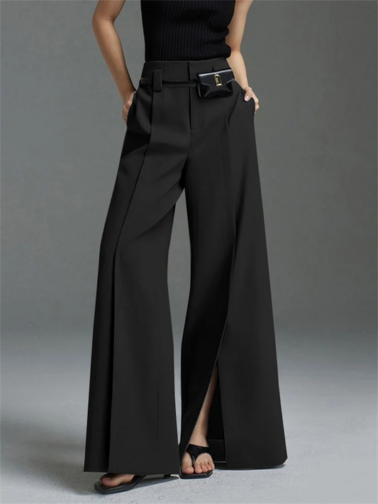 Pantalon femme taille haute à jambes larges