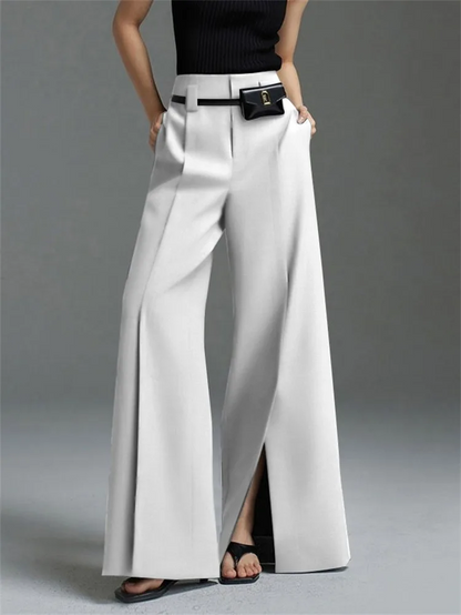 Pantalon femme taille haute à jambes larges