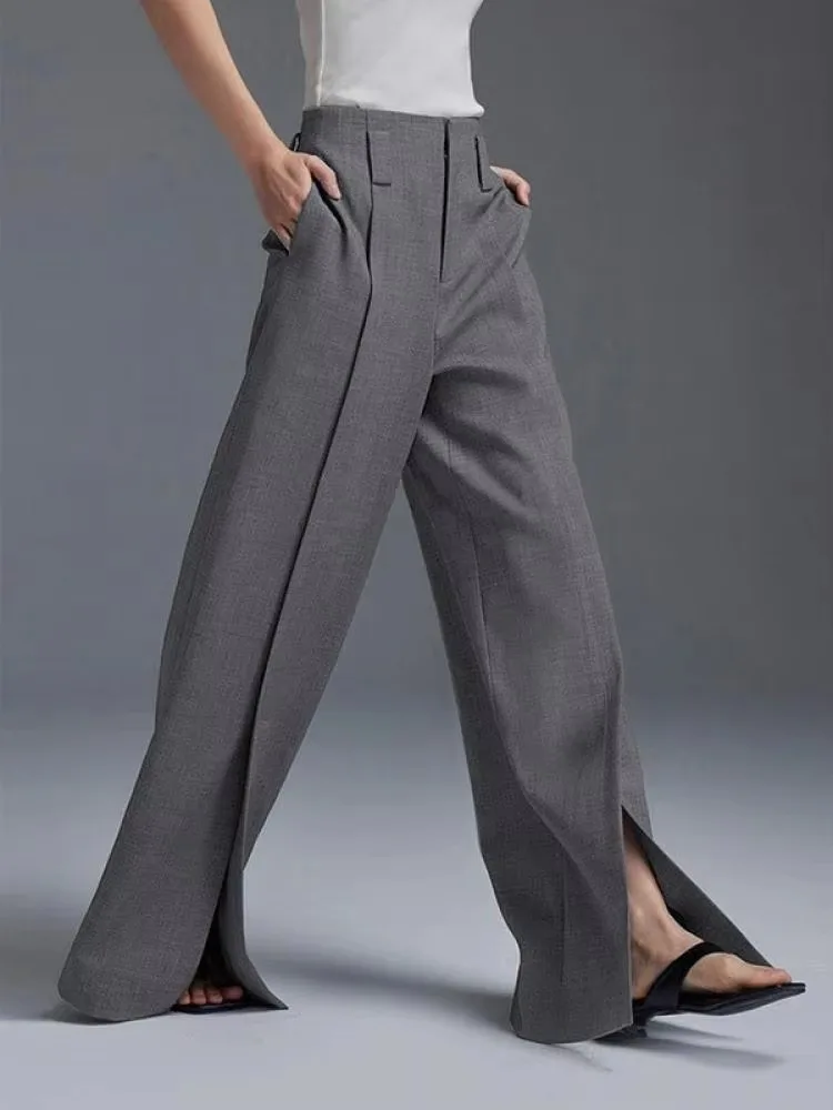 Pantalon femme taille haute à jambes larges