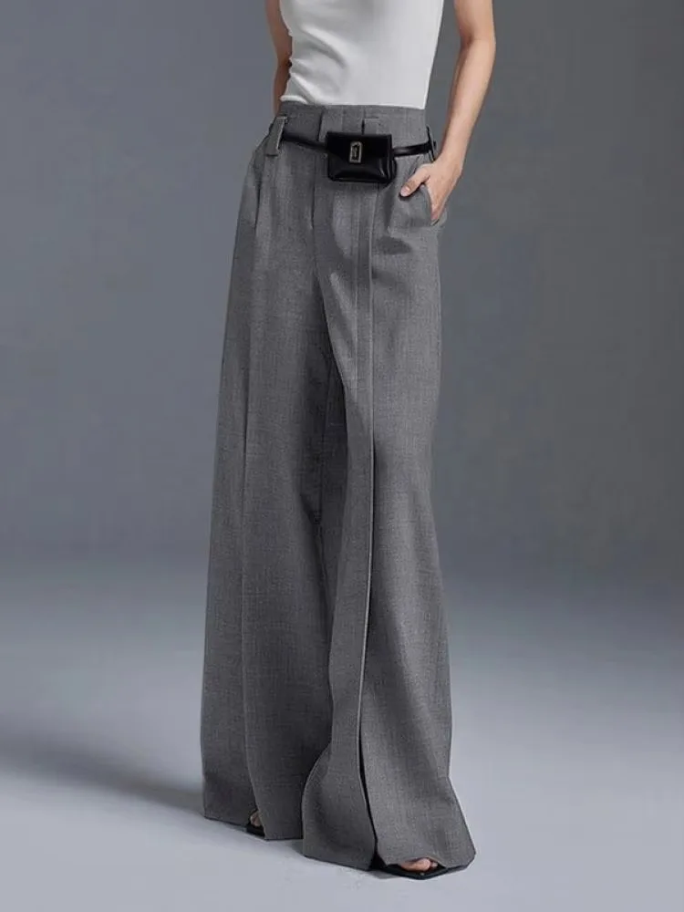 Pantalon femme taille haute à jambes larges