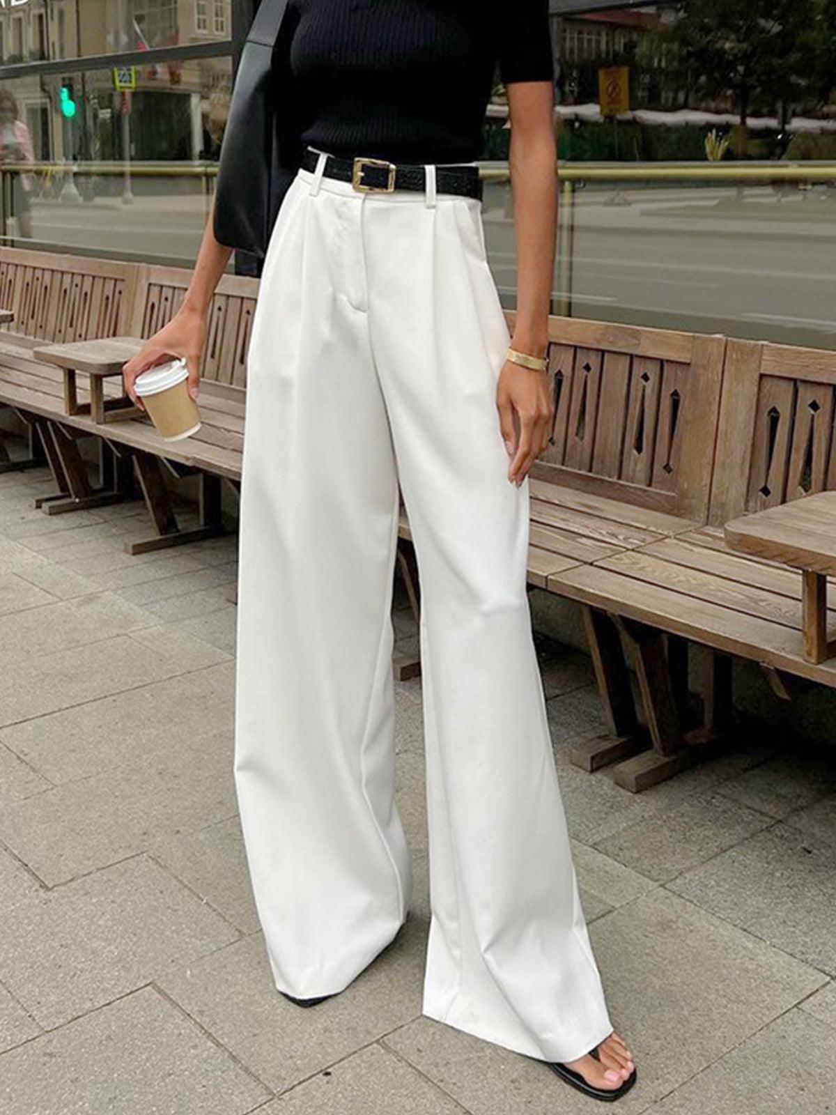 Pantalon femme taille haute à pinces à jambes larges