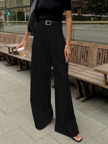 Pantalon femme taille haute à pinces à jambes larges