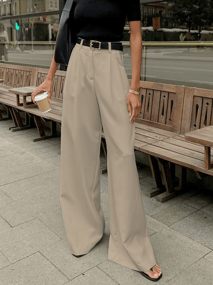 Pantalon femme taille haute à pinces à jambes larges
