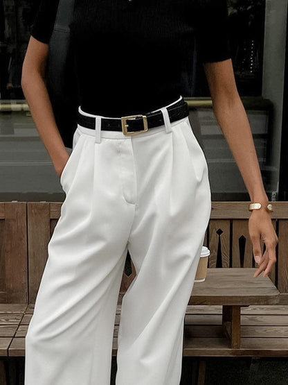 Pantalon femme taille haute à pinces à jambes larges