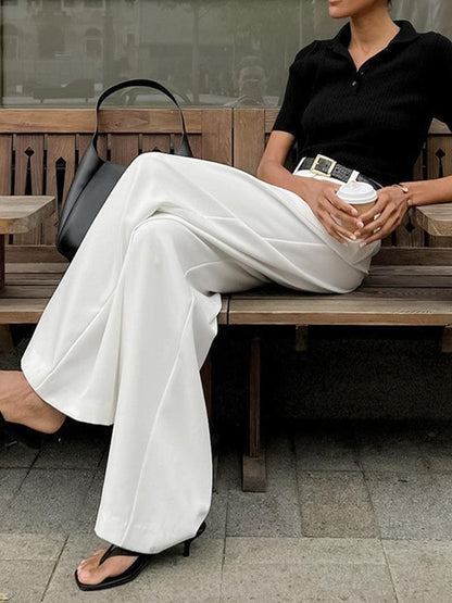 Pantalon femme taille haute à pinces à jambes larges