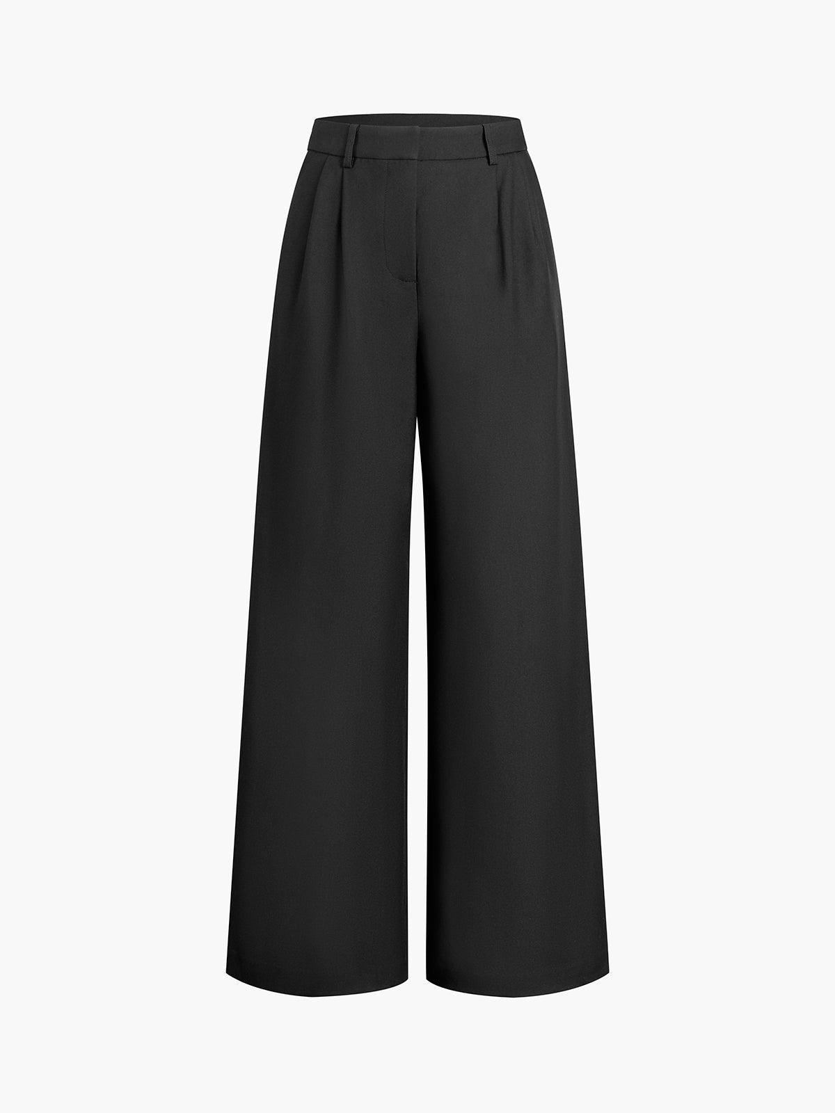 Pantalon femme taille haute à pinces à jambes larges