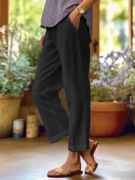 Pantalon femme taille haute raccourci