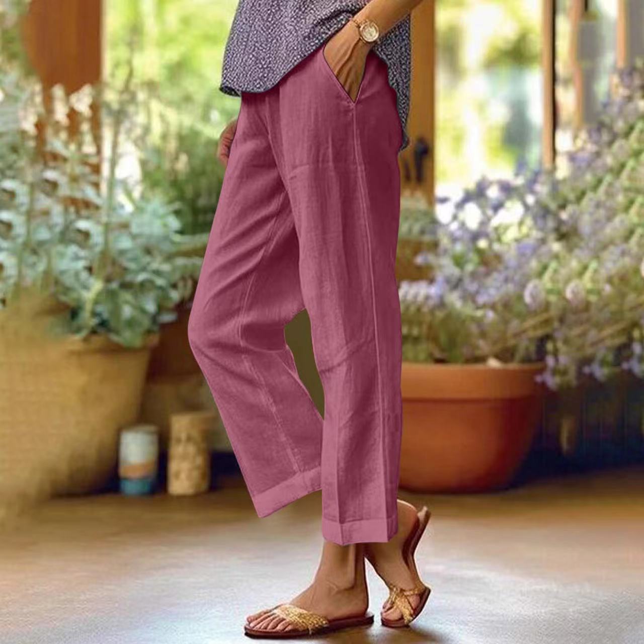 Pantalon femme taille haute raccourci