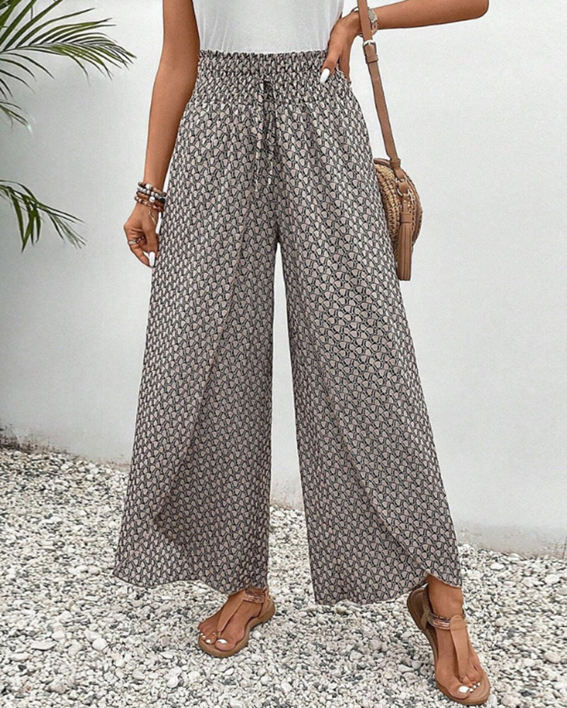Pantalon fluide léger à jambes larges, taille élastiquée, style décontracté