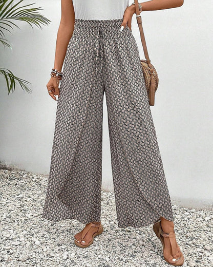 Pantalon fluide léger à jambes larges, taille élastiquée, style décontracté