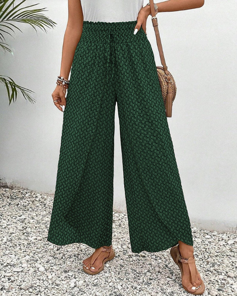 Pantalon fluide léger à jambes larges, taille élastiquée, style décontracté
