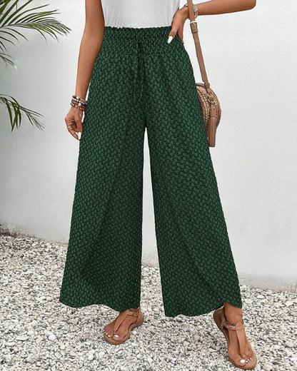 Pantalon fluide léger à jambes larges, taille élastiquée, style décontracté