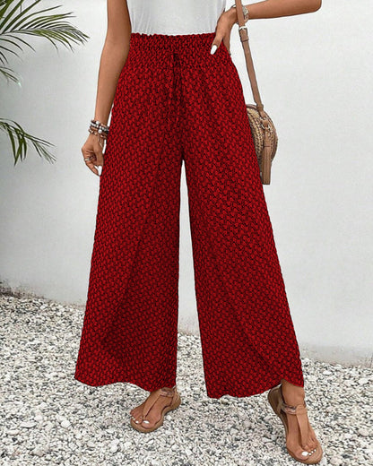 Pantalon fluide léger à jambes larges, taille élastiquée, style décontracté