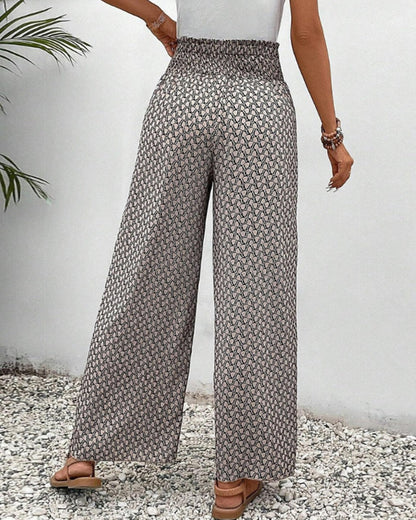 Pantalon fluide léger à jambes larges, taille élastiquée, style décontracté