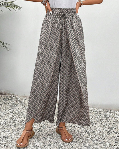 Pantalon fluide léger à jambes larges, taille élastiquée, style décontracté