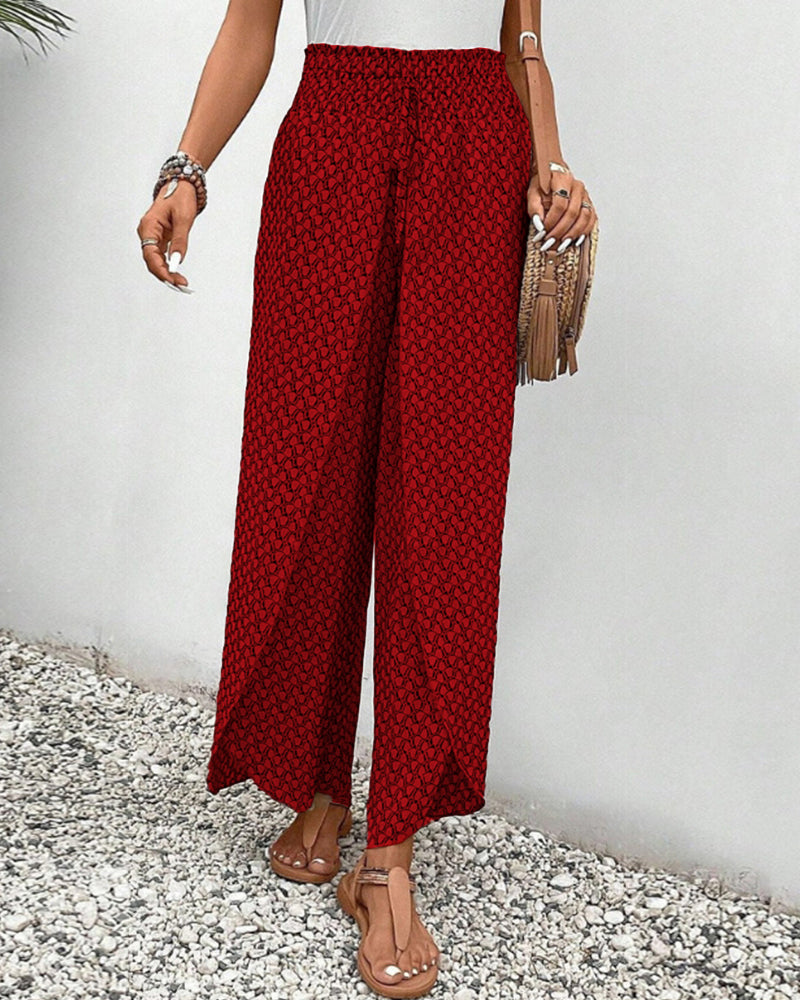 Pantalon fluide léger à jambes larges, taille élastiquée, style décontracté
