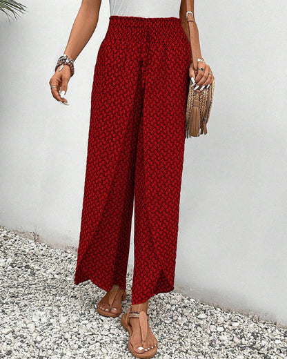 Pantalon fluide léger à jambes larges, taille élastiquée, style décontracté