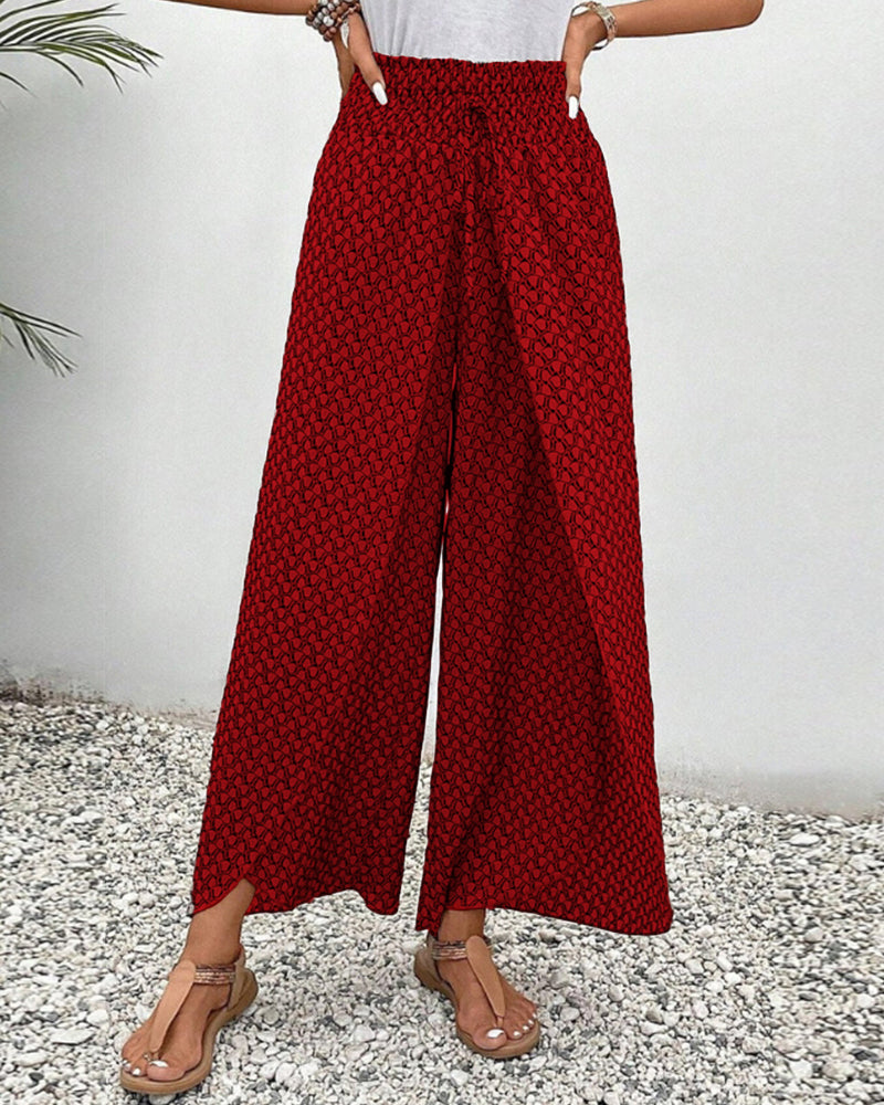 Pantalon fluide léger à jambes larges, taille élastiquée, style décontracté