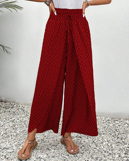 Pantalon fluide léger à jambes larges, taille élastiquée, style décontracté
