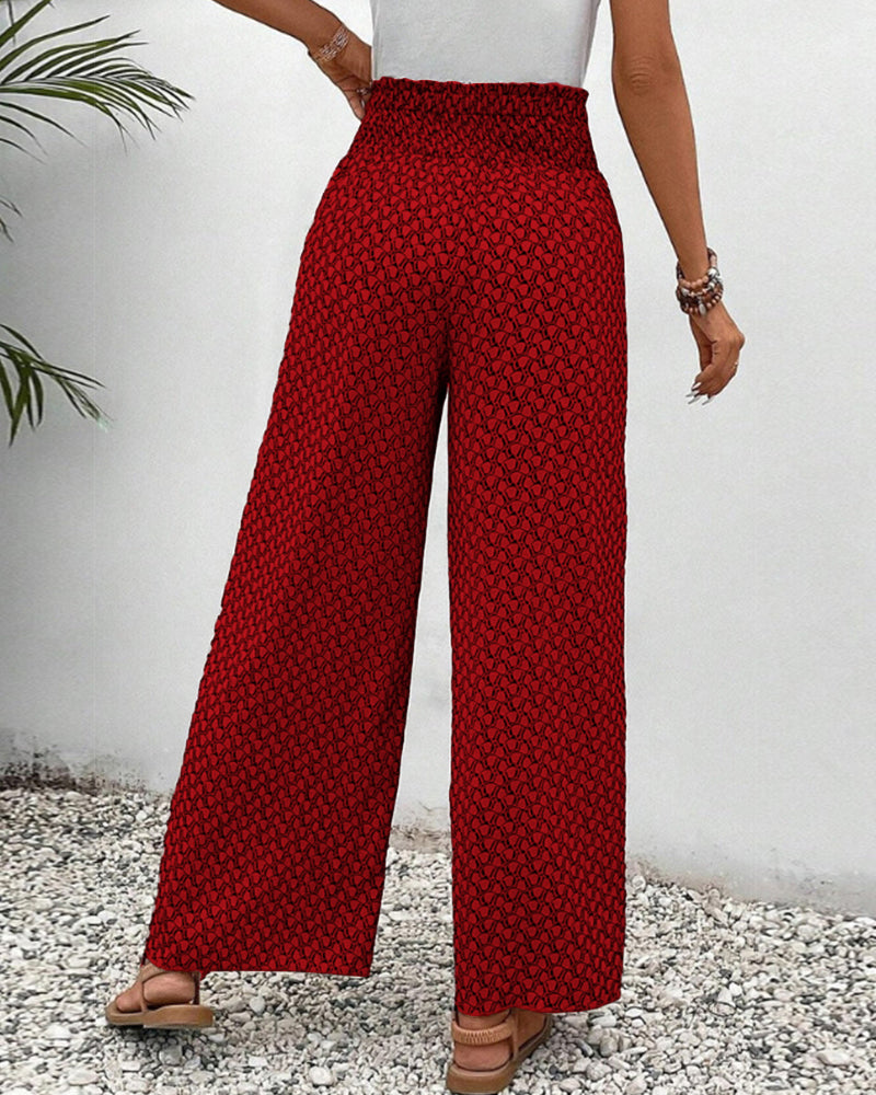 Pantalon fluide léger à jambes larges, taille élastiquée, style décontracté