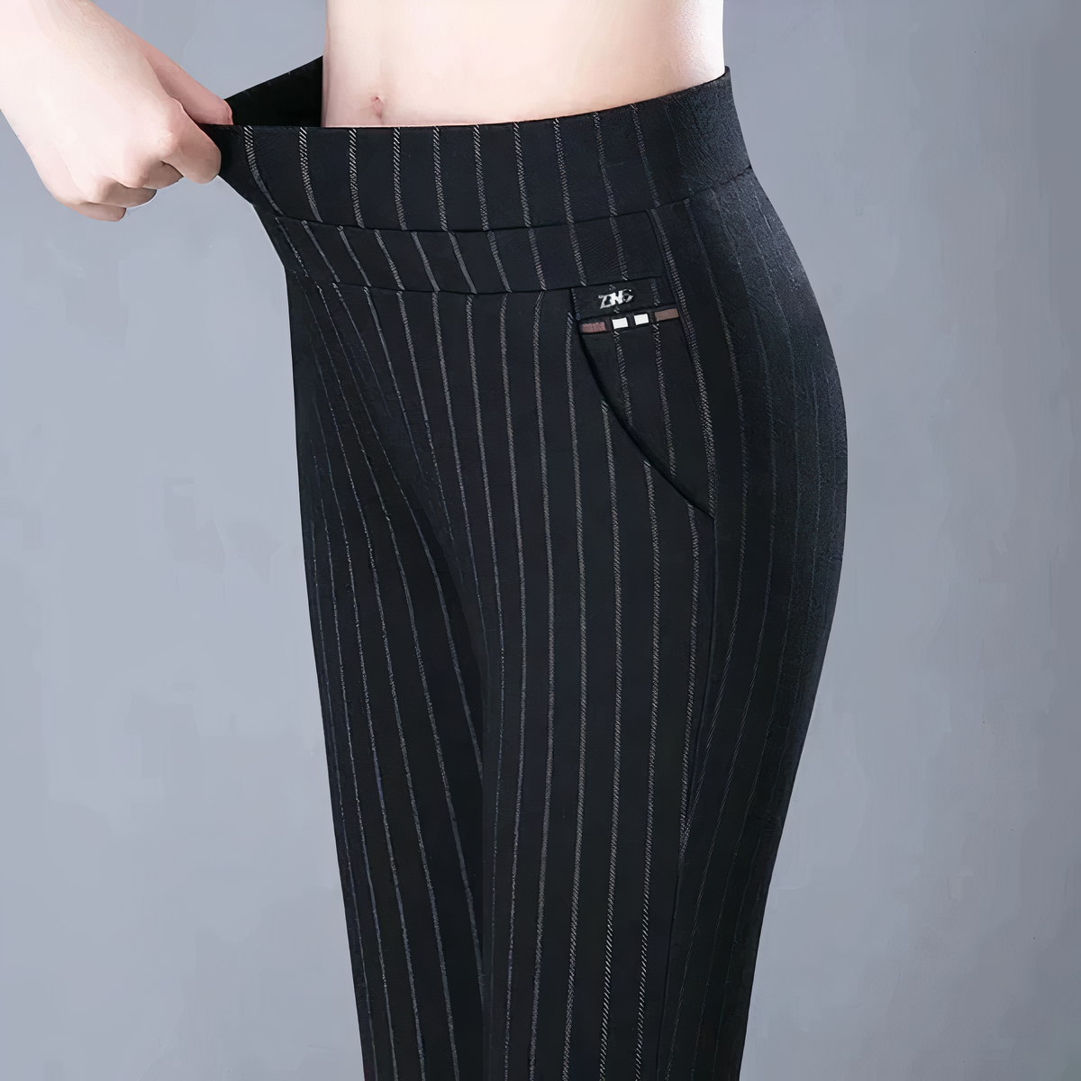 Pantalon habillé à rayures taille haute pour femme