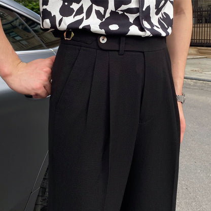 Pantalon habillé pour homme à plis, taille haute, coupe fuselée