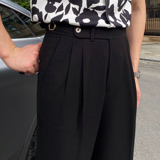 Pantalon habillé pour homme à plis, taille haute, coupe fuselée