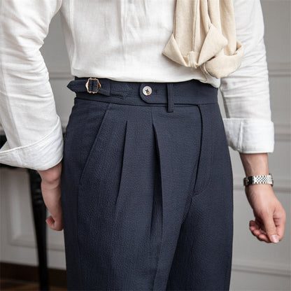 Pantalon habillé pour homme à plis, taille haute, coupe fuselée