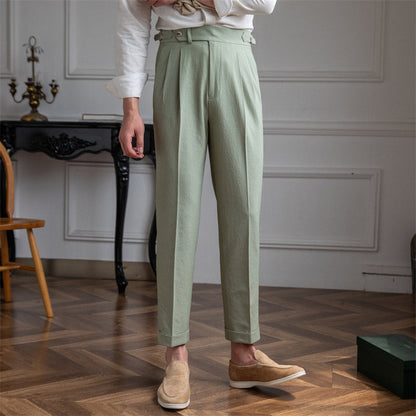 Pantalon habillé pour homme à plis, taille haute, coupe fuselée
