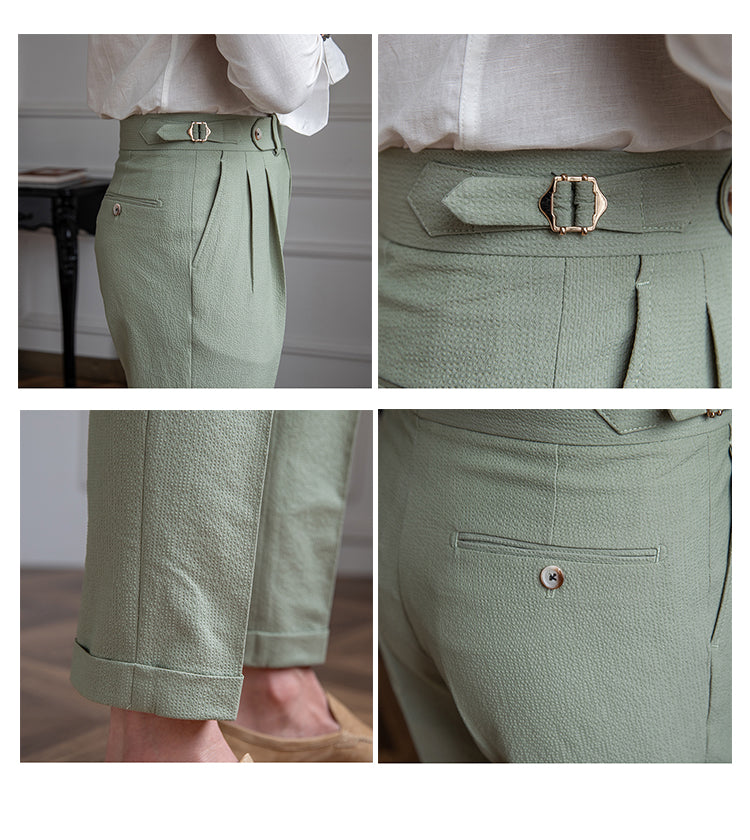 Pantalon habillé pour homme à plis, taille haute, coupe fuselée