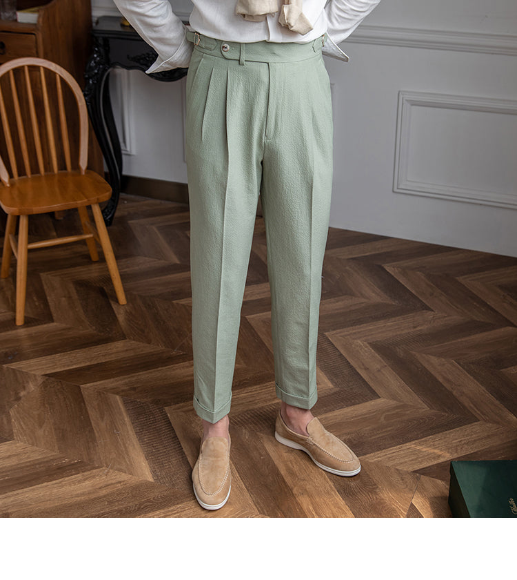 Pantalon habillé pour homme à plis, taille haute, coupe fuselée