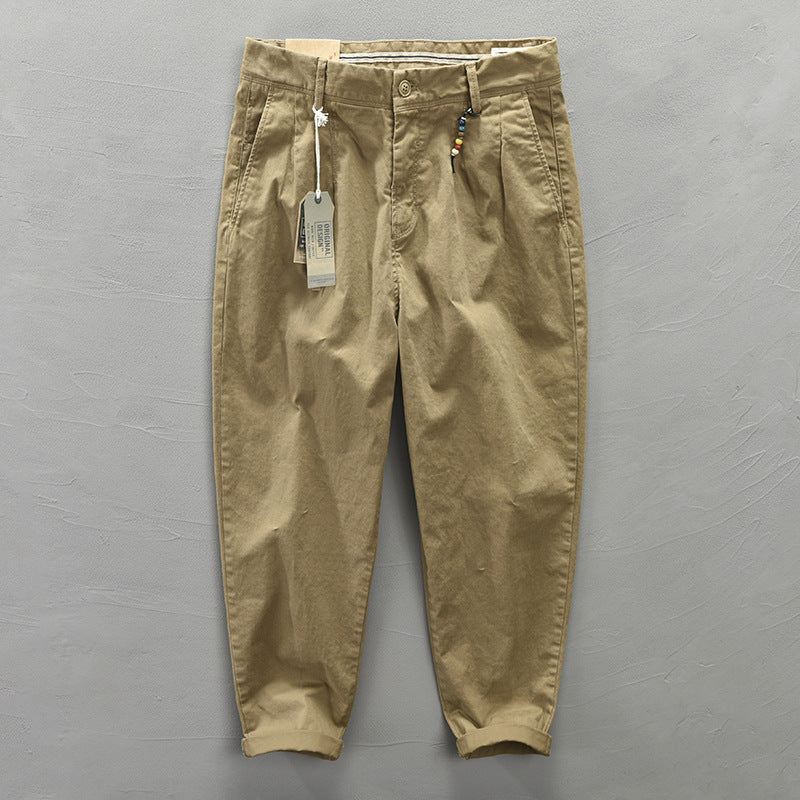 Pantalon homme raccourci à plis, coupe fuselée