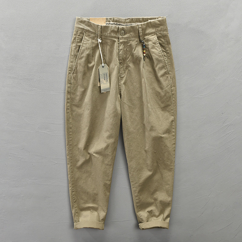 Pantalon homme raccourci à plis, coupe fuselée