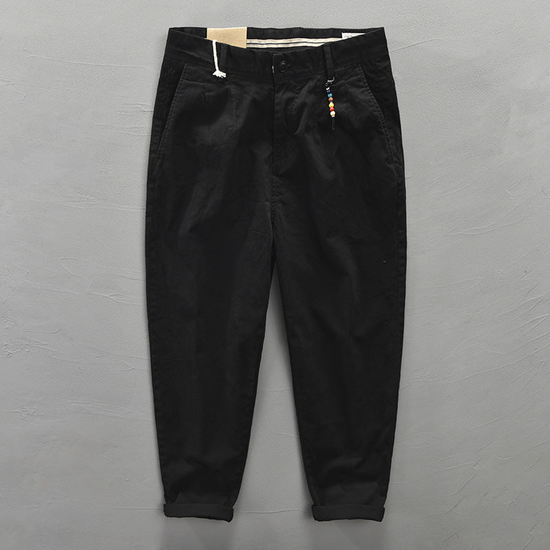 Pantalon homme raccourci à plis, coupe fuselée