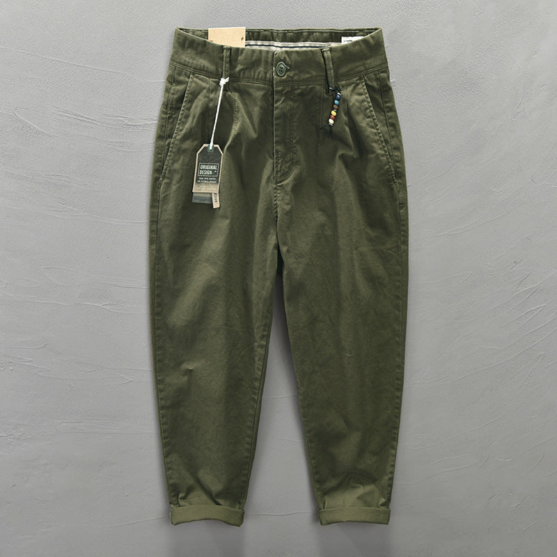 Pantalon homme raccourci à plis, coupe fuselée