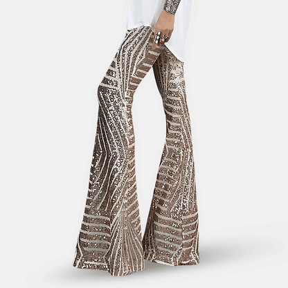 Pantalon pattes d’éléphant à paillettes scintillantes pour femme