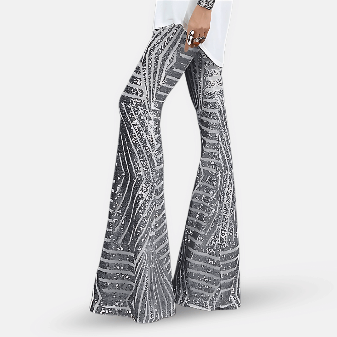 Pantalon pattes d’éléphant à paillettes scintillantes pour femme