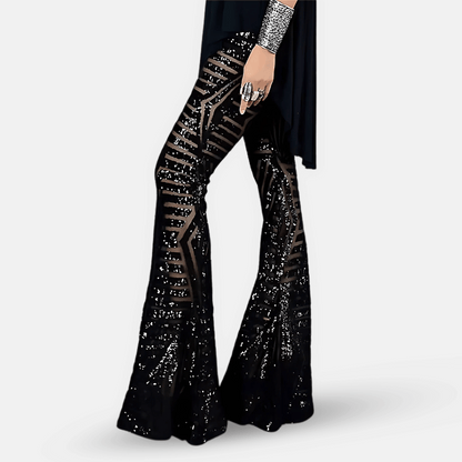 Pantalon pattes d’éléphant à paillettes scintillantes pour femme